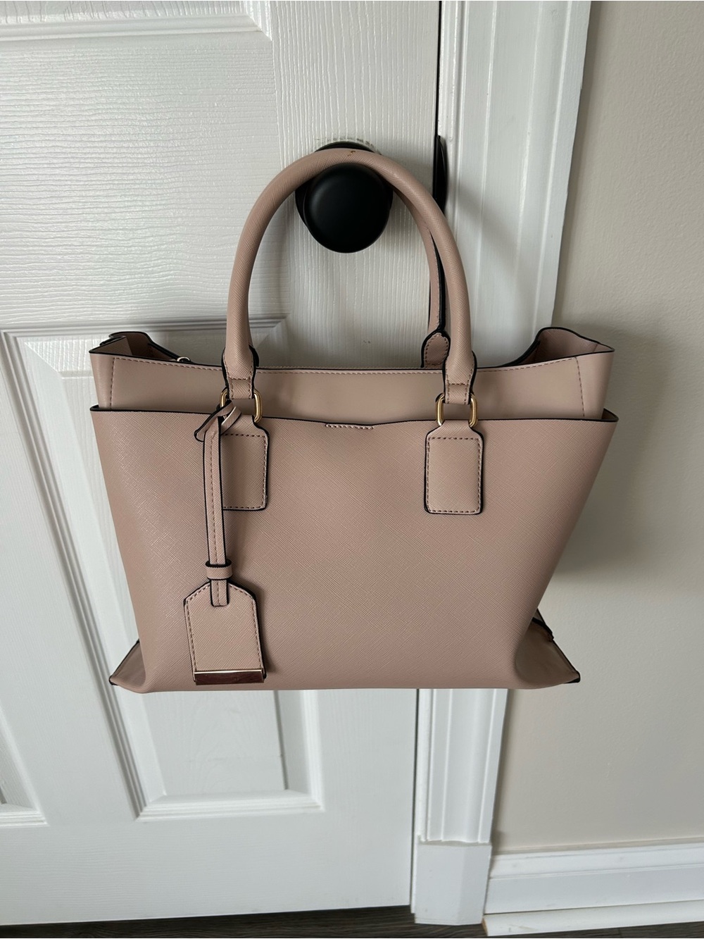 MANGO Blush Pink Structured Satchel Tote Bag Gold Hardware